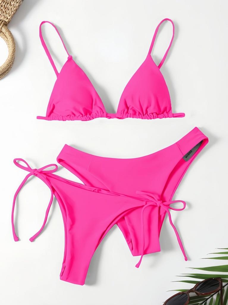 Hot Bikini Swimsuit Multi-color Solid Color Sexy Lace-up Bikini Swimsuit Three-piece Set