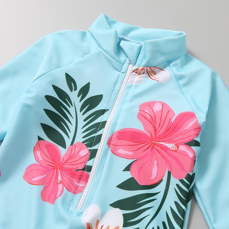 Trendy Korean Toddler Girl's One-Piece Sunscreen Swimsuit Set