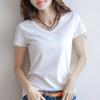 IELGY Short-sleeved T-shirt Women's New Slim Cotton T-shirt Women's Solid Color V-neck Shirt All-match Bottoming Shirt