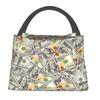 Giant Money Background 100 Dollar Bills Insulated Lunch Bag for Women Children Leakproof Food Boxes Thermal Lunch Box Tote