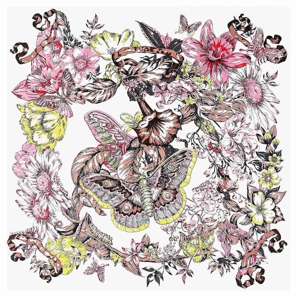 

New Hot Shawl Twill Silk Scarf Hand-painted butterfly Flowers Hijab 130cm Square Scarves Kerchief Woman Headband Scarf&Wraps 130x130cm