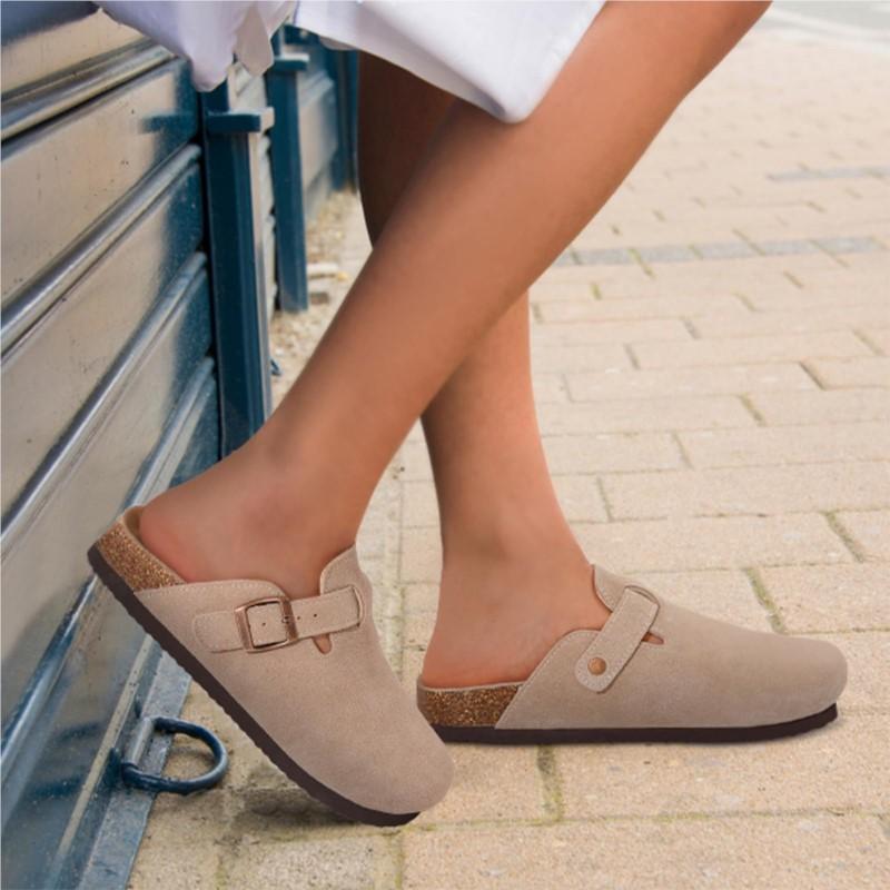Fashion Litfun Genuine Suede Clogs For Women Men Soft Cork Footbed Leather Mules Comfort Potato Shoes With Arch Support Beach Slippers