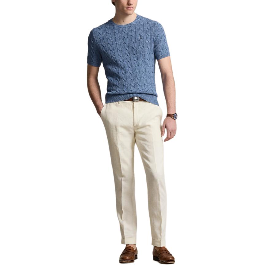 Polo Ralph Lauren FW24 Solid Color Small Pony Embroidered Crew Neck Short Sleeve Knit Shirt Men Tops Light-Blue MNPOSWE1N820029-400