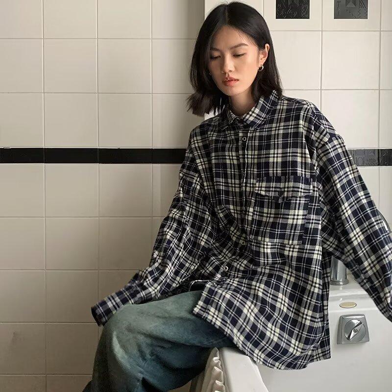 

2024 Клетчатая рубашка с длинным рукавом в японском стиле Гонконга Ins Свободная рубашка для мальчиков Летнее модное универсальное повседневное пальто 3XL чёрный