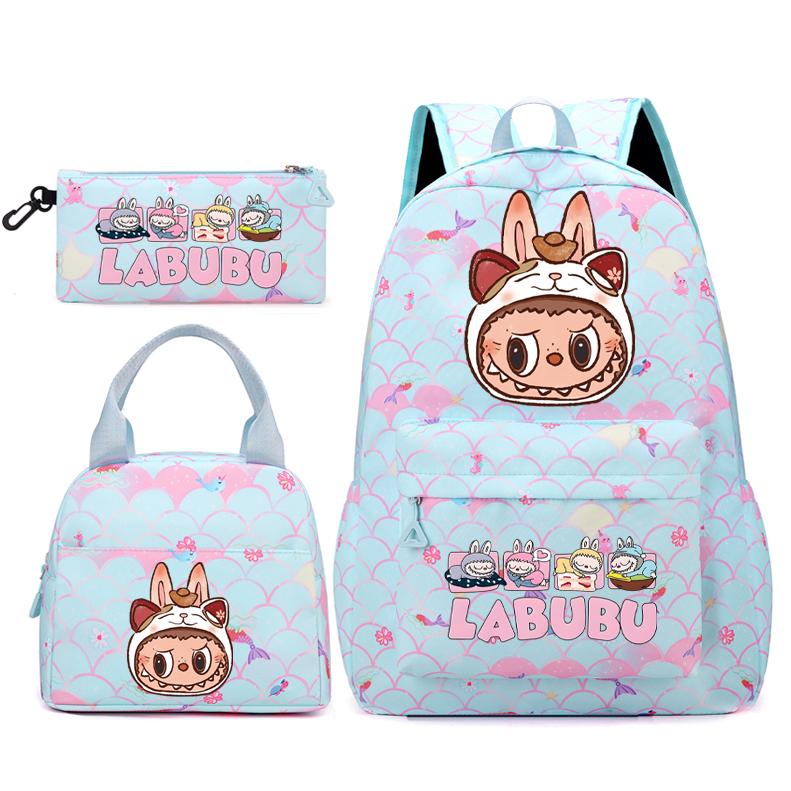 3Pcs/set Backpack for Girl School Teen Student Knapsack Women Rucksack with Lunch Bags Pencil Bag Fish Scale Style Bags