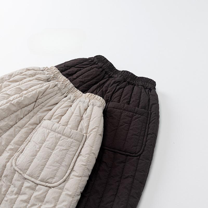 Winter Kids Padded Pants Solid Color Boys Straight Trousers Thicken Warm Loose Girls Baby Outerwear Pants