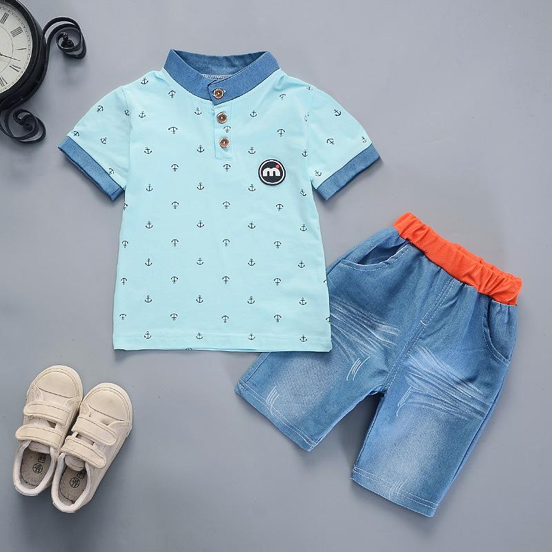 Boys Clothing Summer Short-sleeved Anchor Print Shorts Suit Kids Baby Boys Casual Two-piece Set
