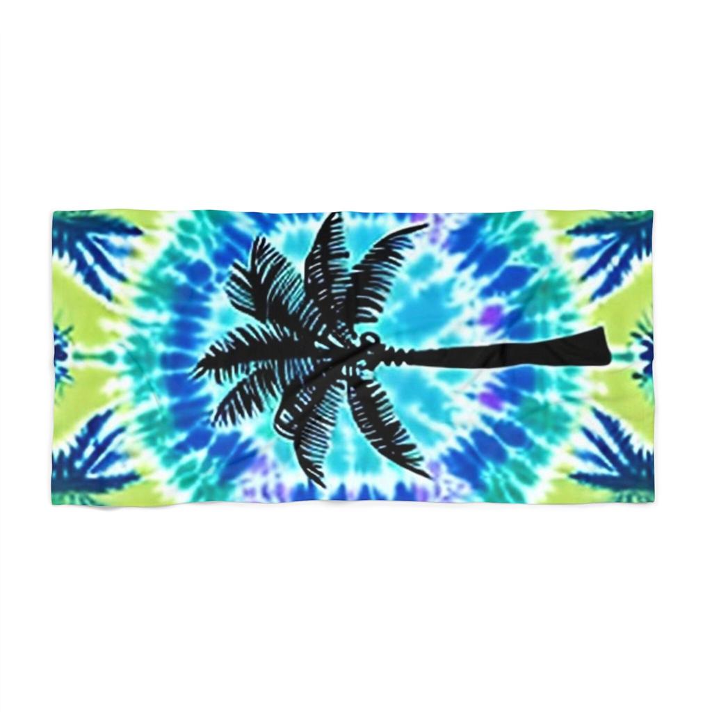 Palm Tree Tie Dye Beach Towel Microfiber Lightweight Absorbent Quick Dry Sand Free Oversized Towel Stylish for Camping Vacation