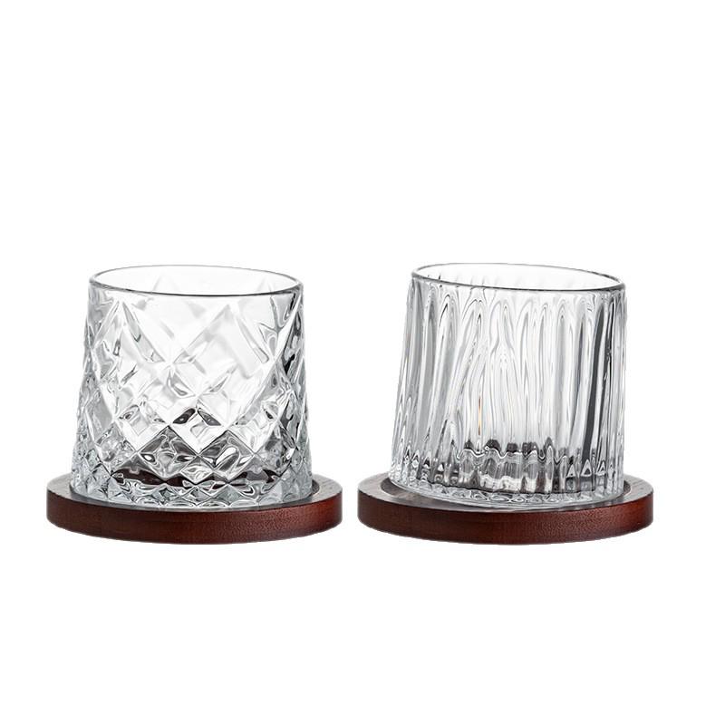 Luxury Rotating Whiskey & Brandy Glass Tumbler with Coaster