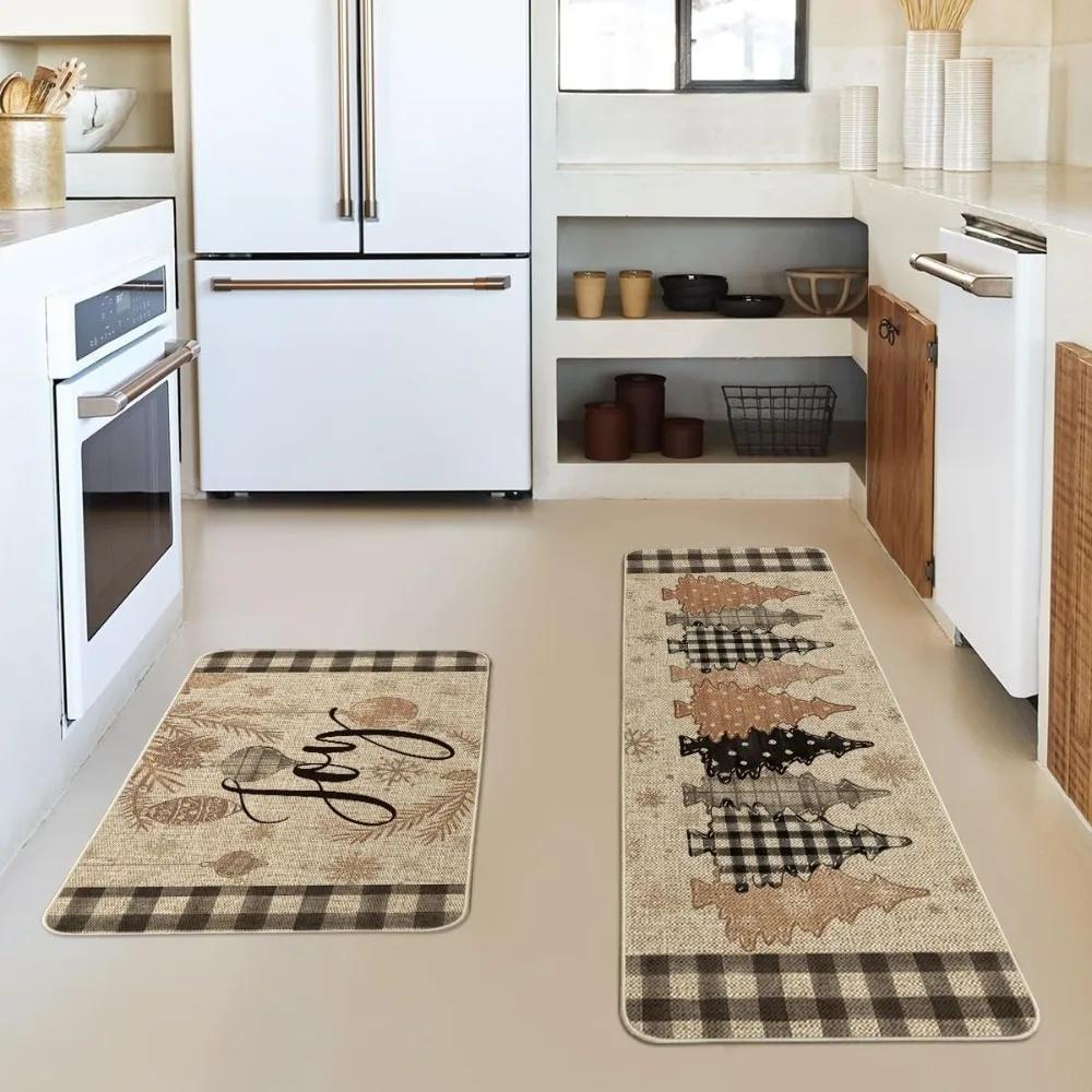 

Рождественский кухонный коврик, устойчивый к грязи, противоскользящий, впитывающий, Санта-Клаус, праздничное украшение, коврик для ног и украшение для дома 2PCS