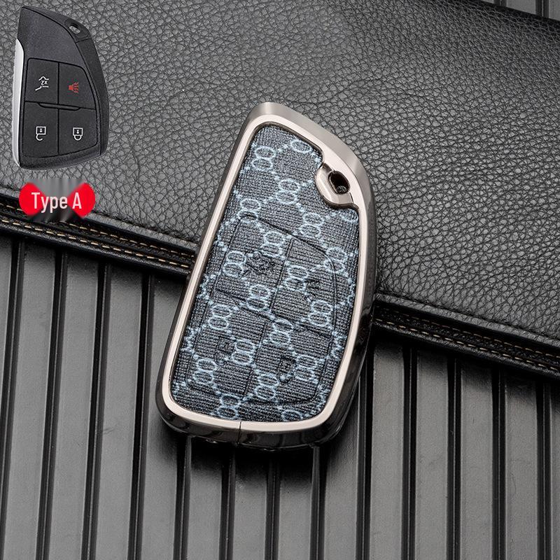 Leather Alloy Key Case for 2021-2022 Buick Envision - Metal Full Wrap, Double-Sided Protection