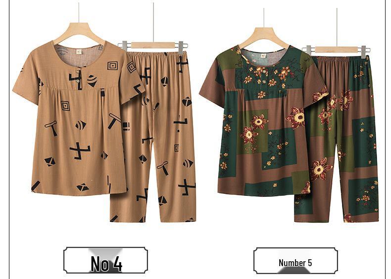 Mom's Bamboo Cotton Plus Size Summer Casual Set – Loose Short-Sleeve Top & Two-Piece Outfit for Middle-Aged and Elderly Women