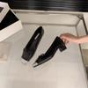 2024 Spring and Autumn High Quality Women's Shoes Color Blocked Glossy Low Heels Square Toe Shallow Buckle Women's High Heels