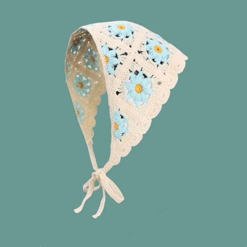 Ręcznie robiona szydełkowa trójkątna chusta na głowę: Francuski Retro, Wszechstronny, Styl Pastoralny