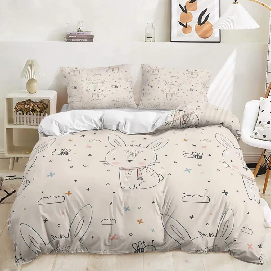 Cartoon Hase Bettbezug Osterhase Bettwäsche-Set Niedlich für Kinder Jugendliche Mädchen Schlafzimmer Dekoration Bettbezug Ostergeschenk Freunde