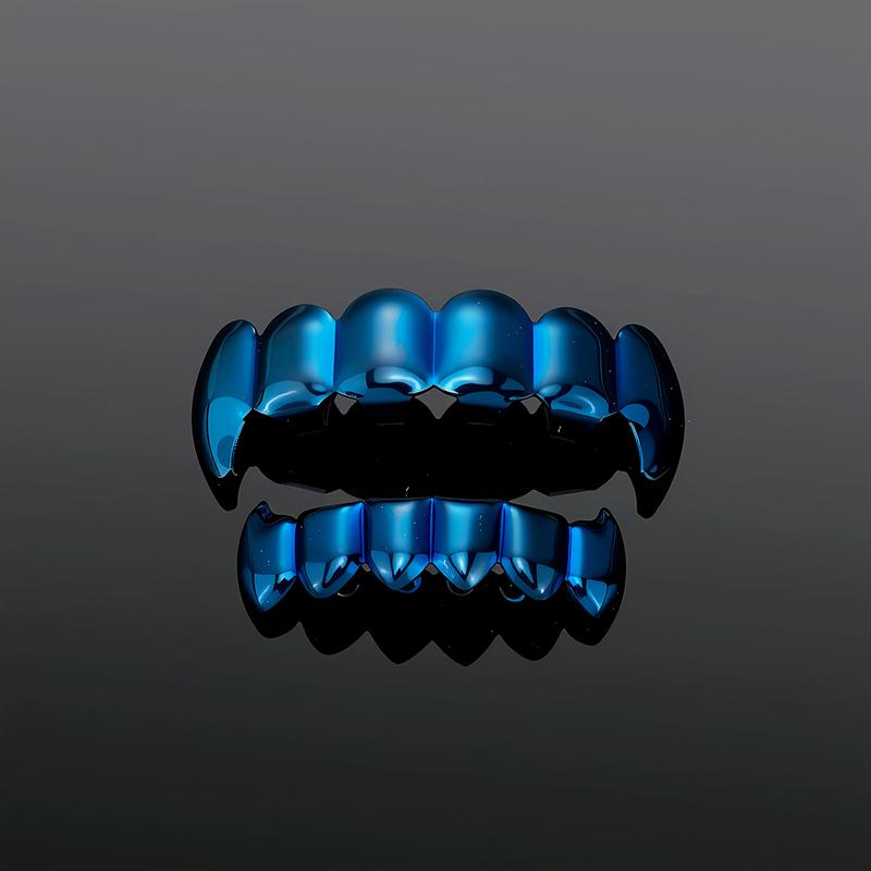 Blues Brass Hip Hop Style Wear Premade 8 On 8 Down Blue Color Unisex Dental Grills Set Teeth Grillz