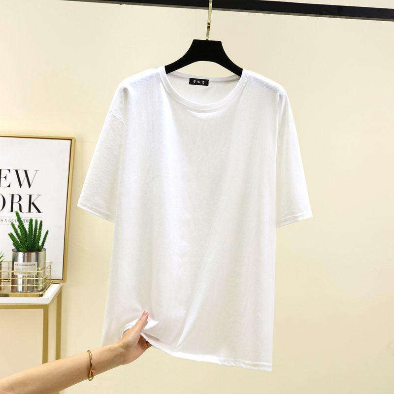 Thin Short sleeve Cotton T-shirt Women Summer Black and White round Neck Bottoming Shirt Plus size Slimming Half Sleeve Student Sports T-shirt
