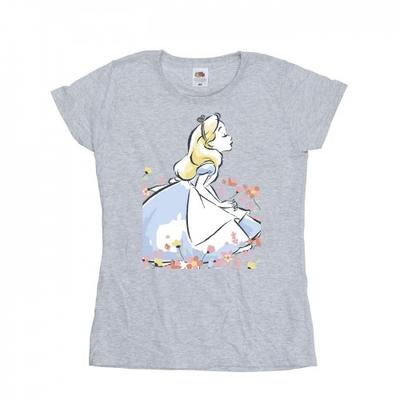 Womens/Ladies Alice In Wonderland Sketch Flowers Cotton T-Shirt