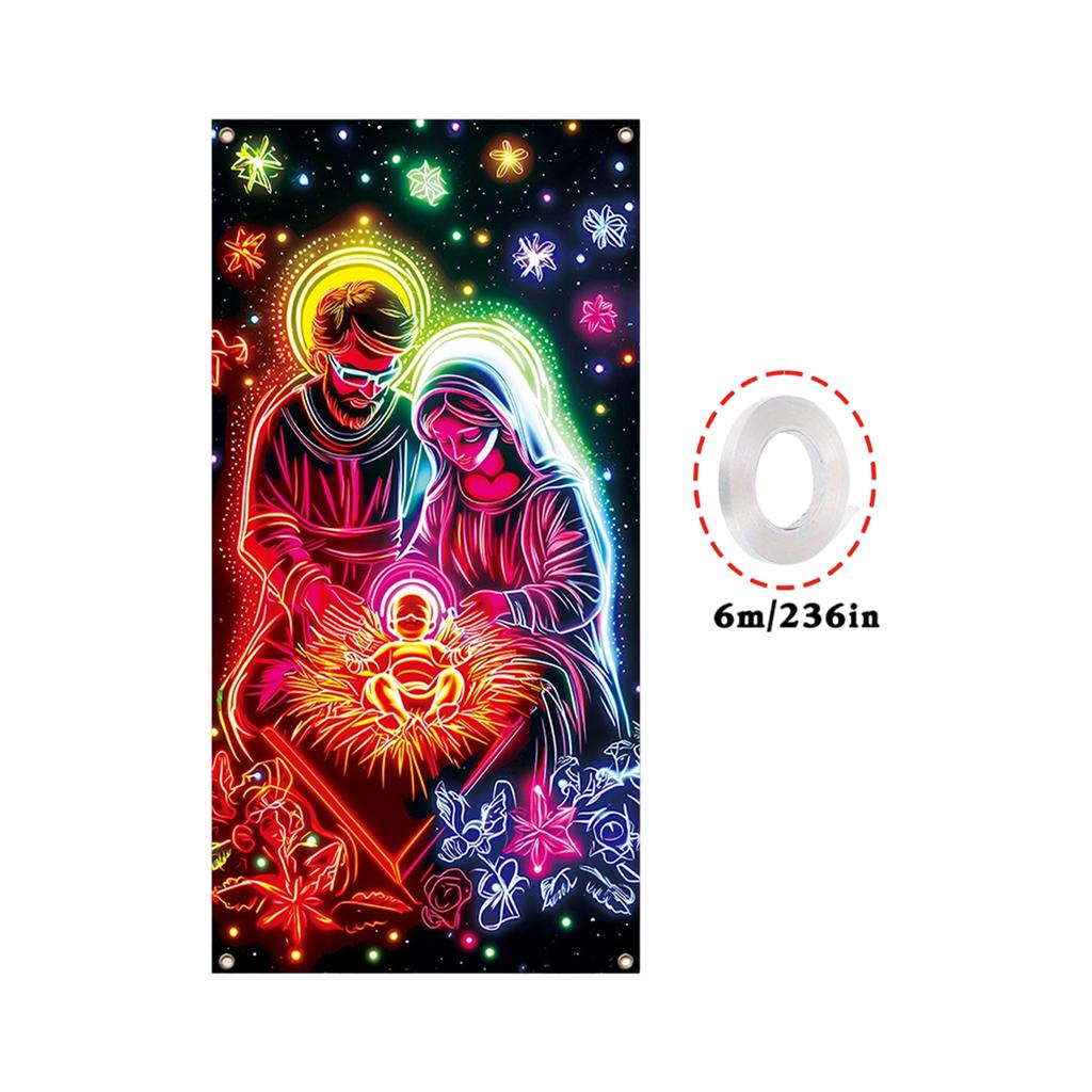 Christmas UV Fluorescent Door Banner/cover Background/holiday Party Decoration/Christmas Decorative Hanging Cloth