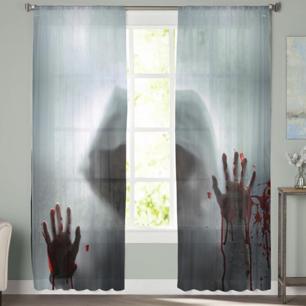 Krwawy odcisk dłoni Horror sylwetka przezroczyste zasłony do salonu nowoczesna zasłona typu woal sypialnia zasłony tiulowe zasłony okienne