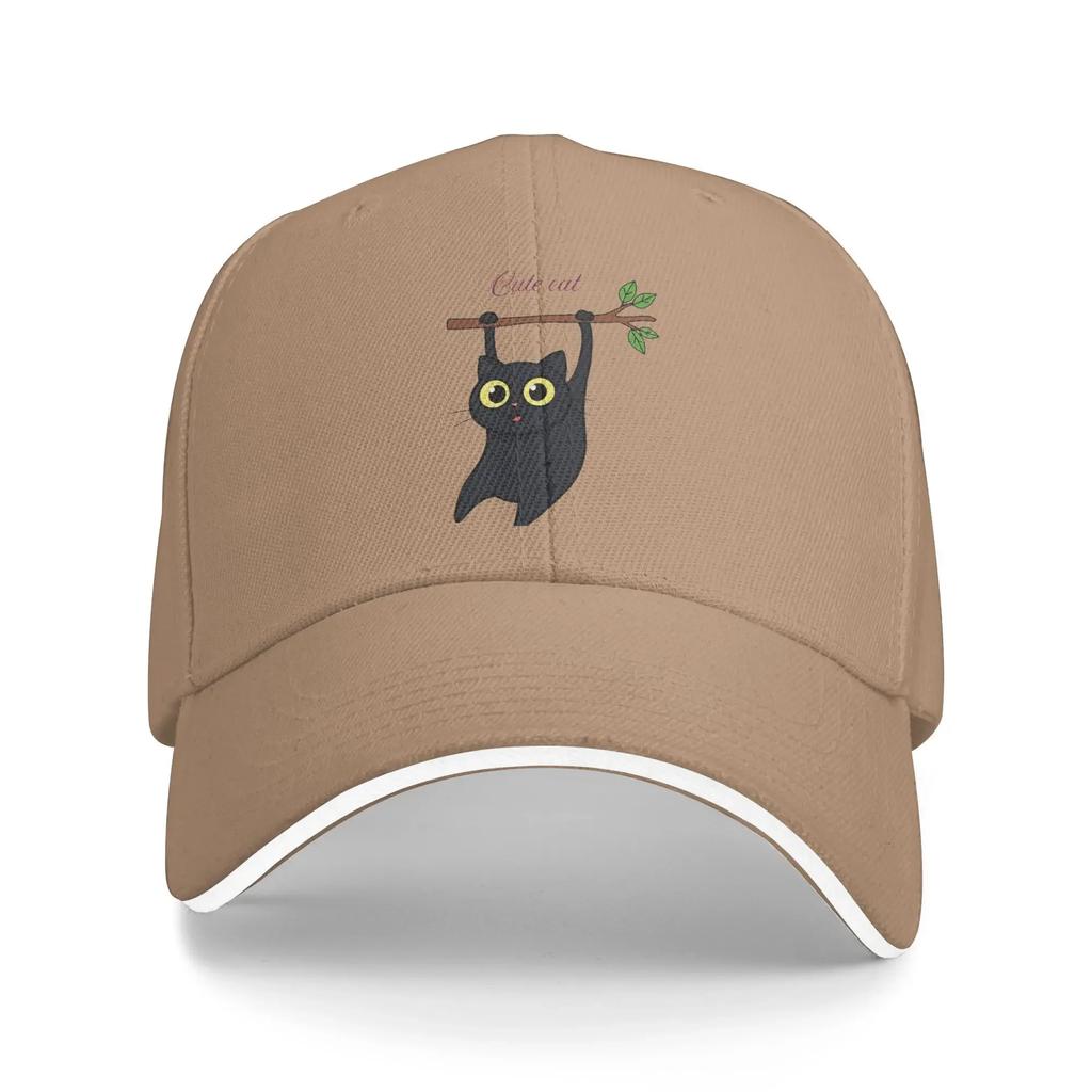 Cute Black Cat Hanging On Casual Baseball Cap Spring Trucker Hat Adjustable Outdoor Sports Snapback Cap Unisex Unisex Fashion Caps
