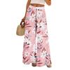 Women Summer Boho Palazzo Pants High Waist Wide Leg Floral Printing Casual Trousers With Pockets