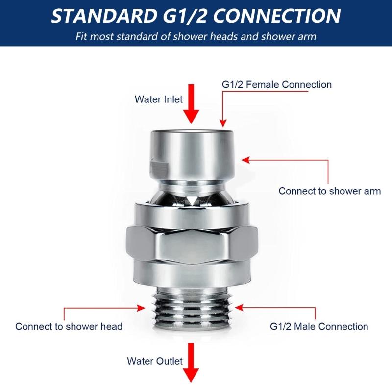 Shower Head Swivel Adapter Balls Joint Brass Adjustable Showerhead Connector Replacement Shower Arm Extension Hardware