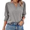 Women's Fashion Summer Loose V-neck Tight Pleated Mid Sleeve Top