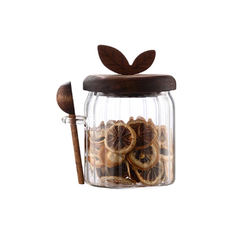 Easy to Cleaning Glass Sealed Container with Spoon High Borosilicate Glass Sealed for Food Storage Kitchen Pantries Organization