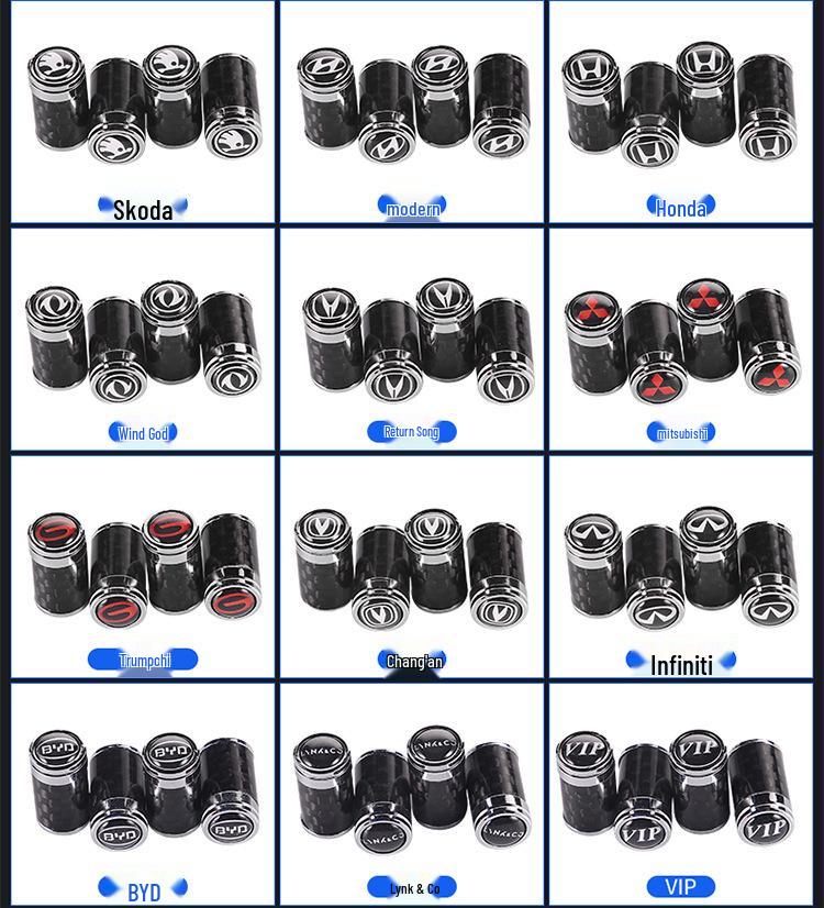 Universal Carbon Fiber Valve Stem Caps for Chevrolet, Toyota, and Changan Tires
