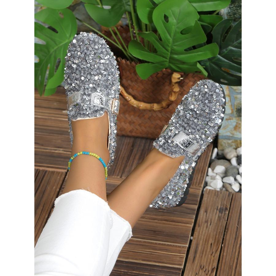 2025 New Vintage Sequined Mary Jane Shoes Women's Plus Size Mary Jane Shoes French-Style Flats