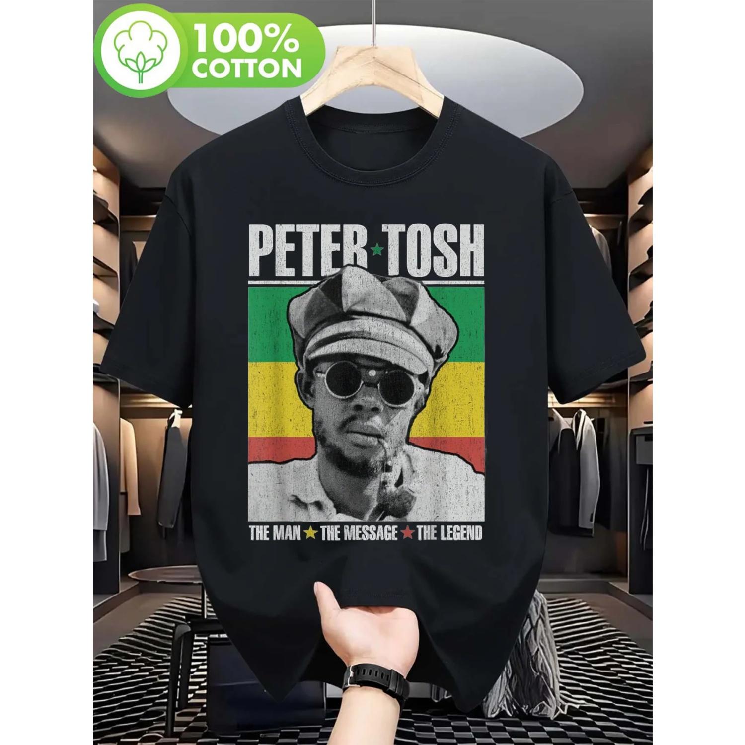 

[Peter Tosh Glasses T-shirt] 100% Cotton Peter Tosh Glasses T-shirt - Round Neck, Black, 180g - Size S-4XL Casual Short Sleeve XXXXXL чорний