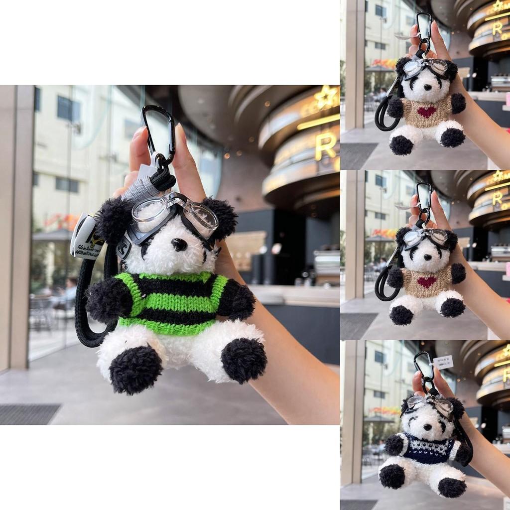 Colorful Charming Jinnew Knitted Sweater Pilot Panda Plush Keyring For Key Accessories