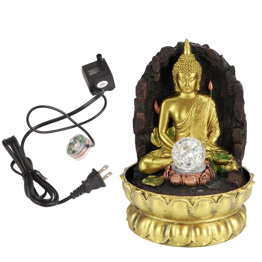 Resin Water Fountain Ornaments Meditating Buddha Statue LED Lighted Tabletop Fountain Home