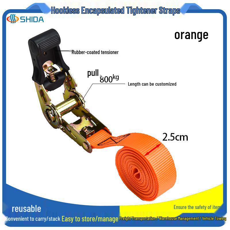 In Stock Rubber-Coated Self-Locking Ratchet Tie-Down Straps for Cargo and Luggage