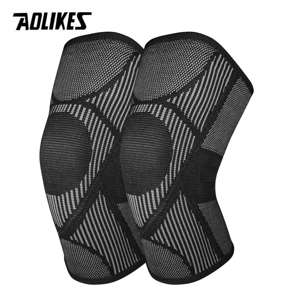 AOLIKES 1Pair Compression Knee Support Sleeve Elastic Breathable Knee Pads Brace Springs Gym Sports Protector Basketball Run