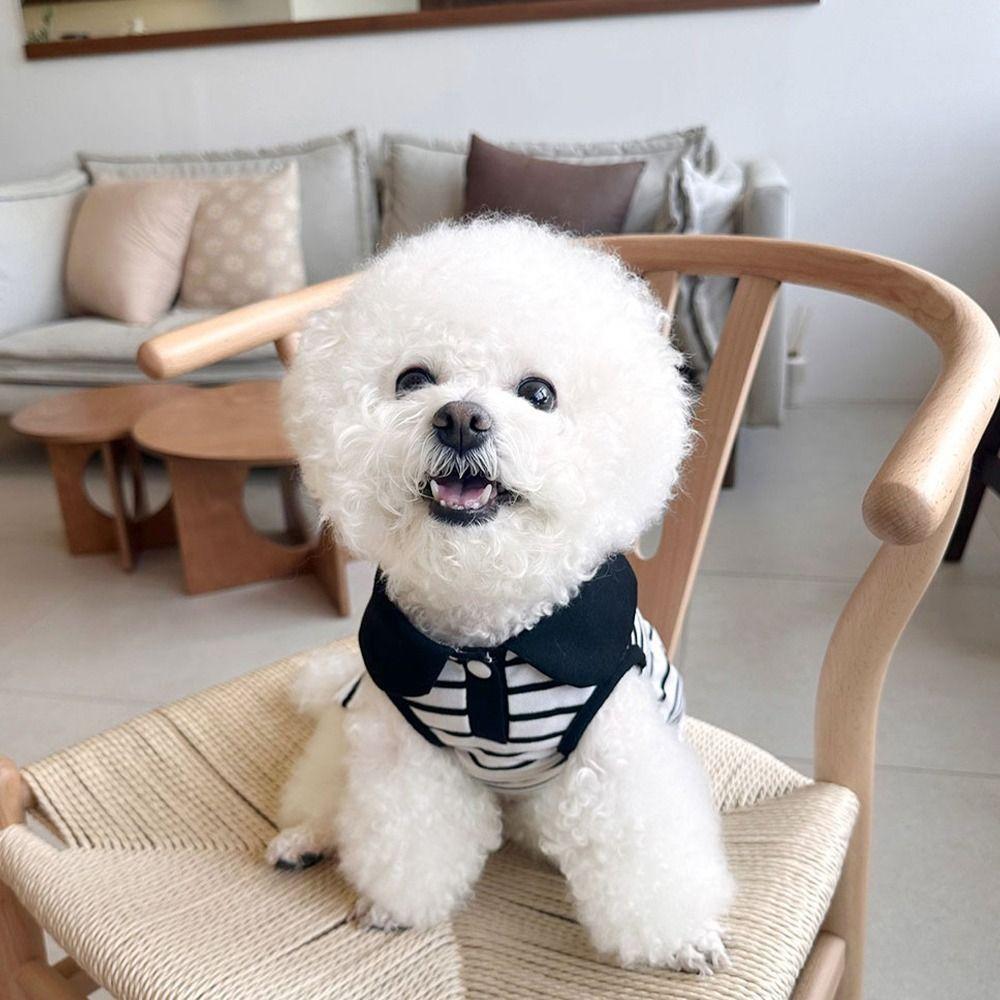 Breathable Cat Lapel Dresses Soft Dog Vest Harness Dog Striped T-shirts  Spring Summer