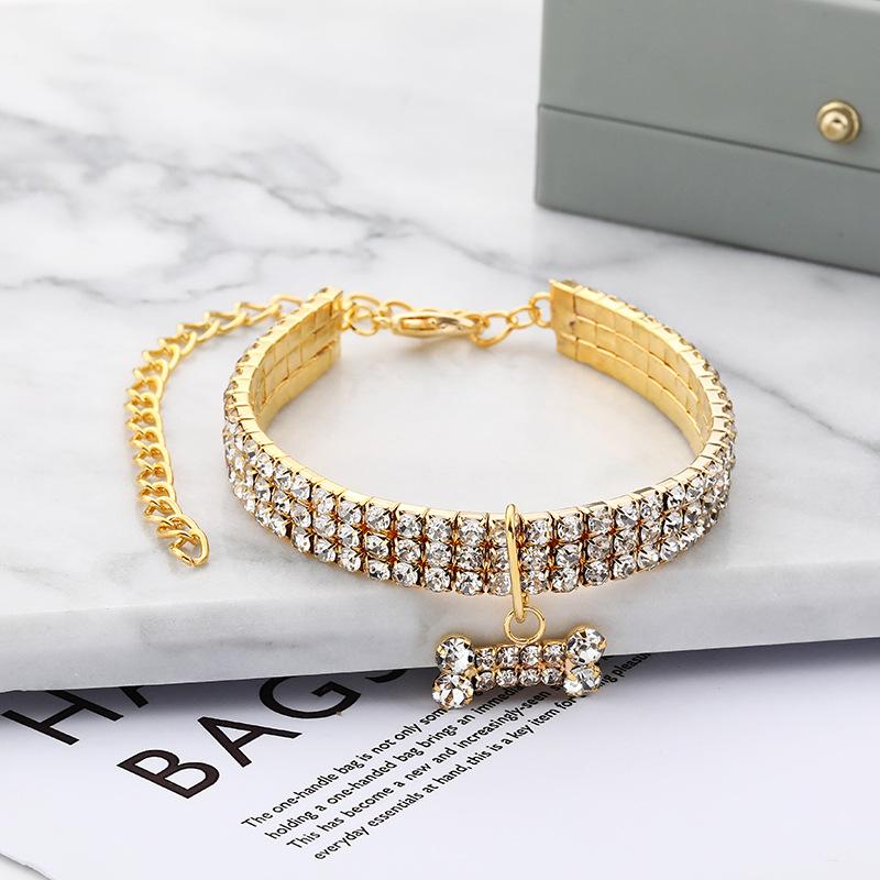 Luxus Katzenhalsband Knochenform Haustierhalskette für Katzen Kleine Hunde Verstellbares Katzenkristallhalsband Welpenhalskette Haustierbedarf