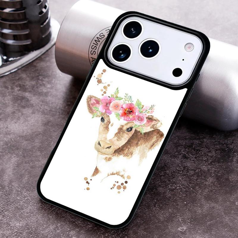 Animal Cattle Cow Watercolor Phone Case For iPhone 17 16 15 14 13 12 11 Pro Max Plus 17Air Soft Silicone Cover
