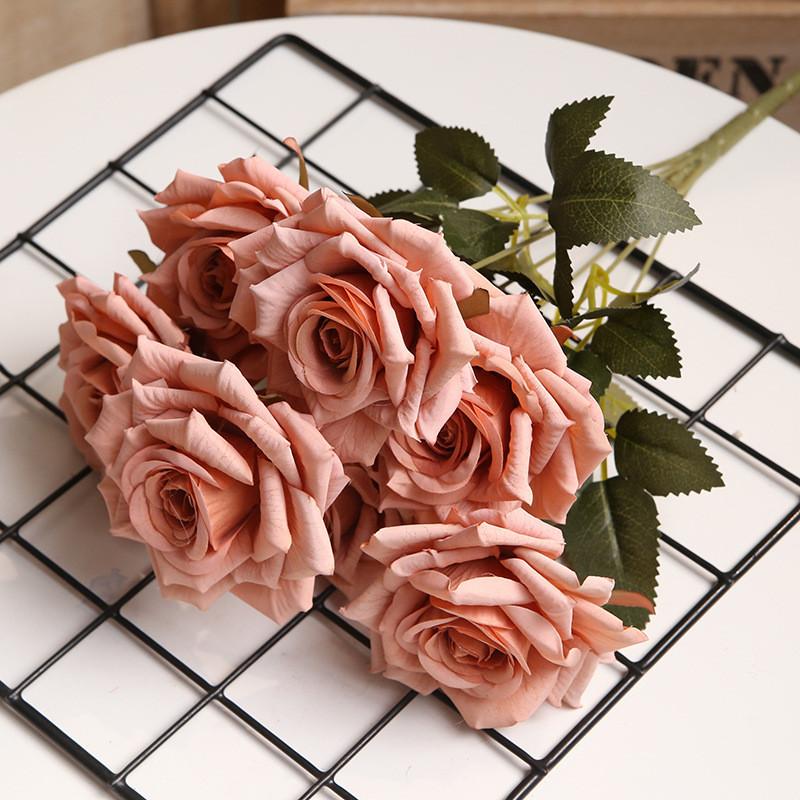 Artificial Rose Bouquet With Colored Silk Flower For Wedding And Home Decor