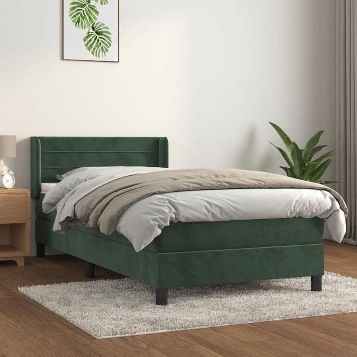 3131006 vidaXL Bed with Box Spring and Mattress Dark Green 100x200 Cm