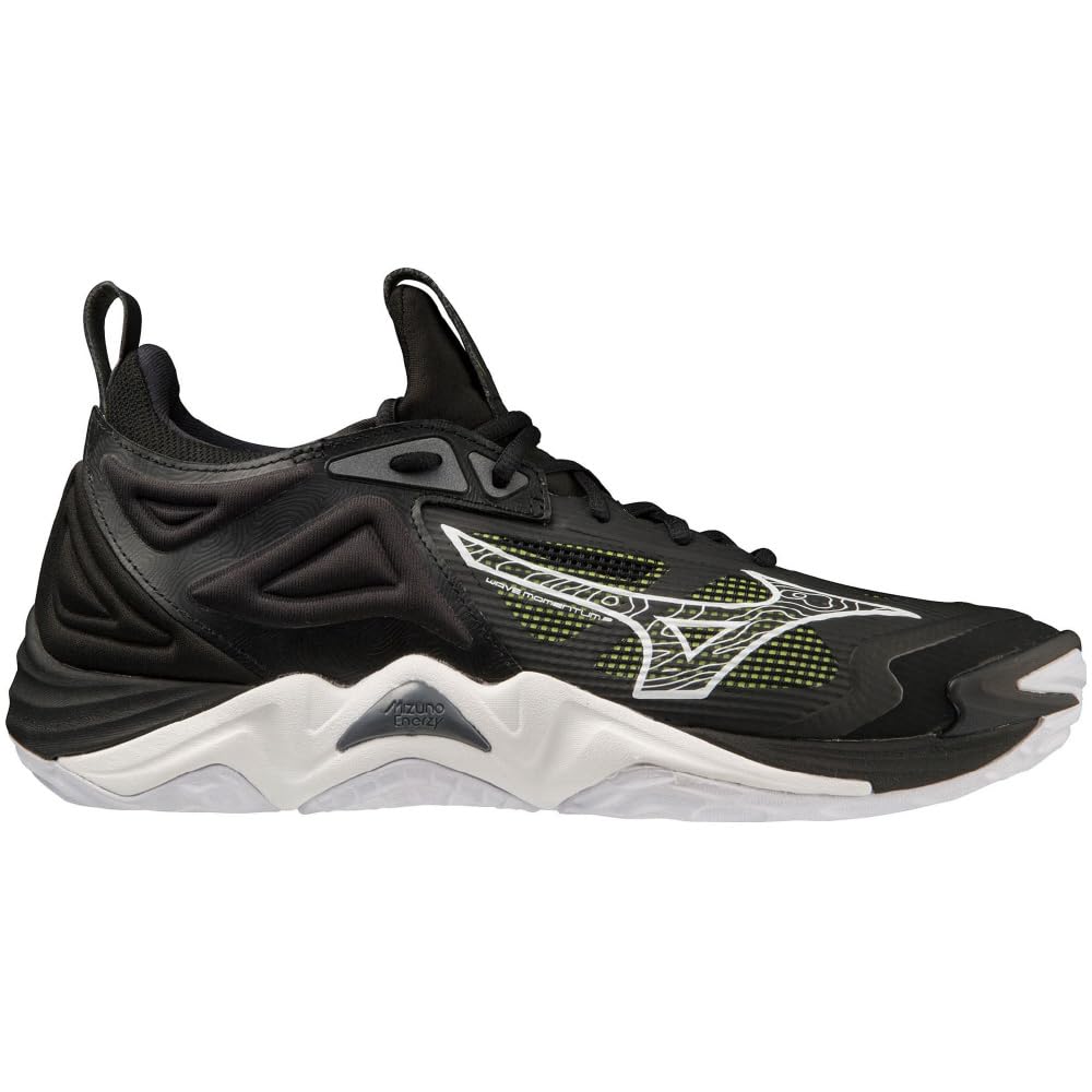 Mizuno Wave Momentum 3 Halová volejbalová obuv, Club/Indoor, Široká, Lehká, Basketbalová, Černá/Bílá/Zelená, 27,0 cm, 2.5E