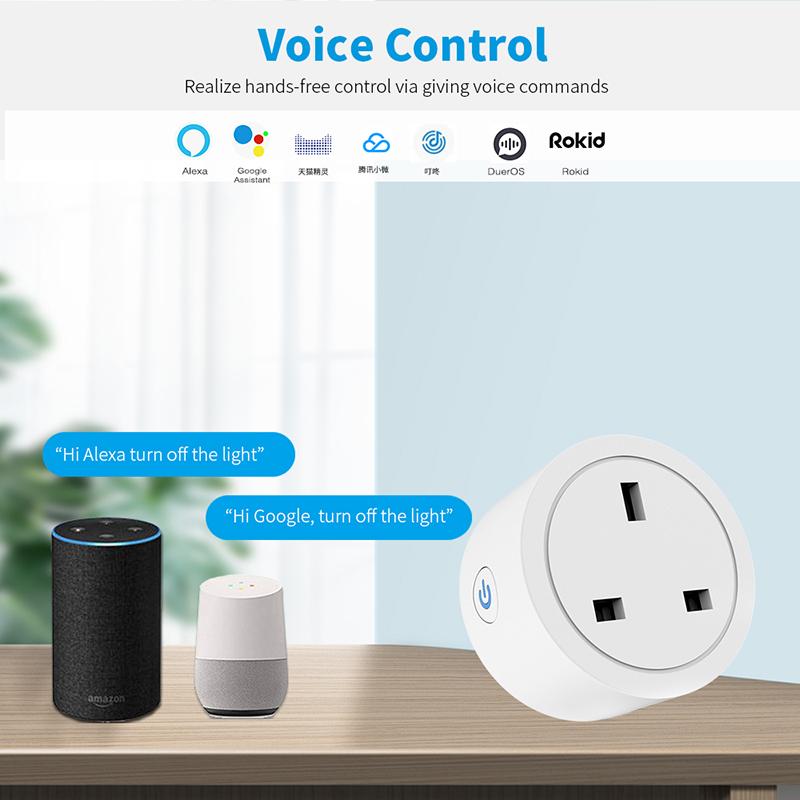 Priză inteligentă Wifi Corui Tuya 20a/16a Marea Britanie cu monitorizare de putere Aplicația Smart Life Control vocal Timpul este pentru Asistentul Alexa Google