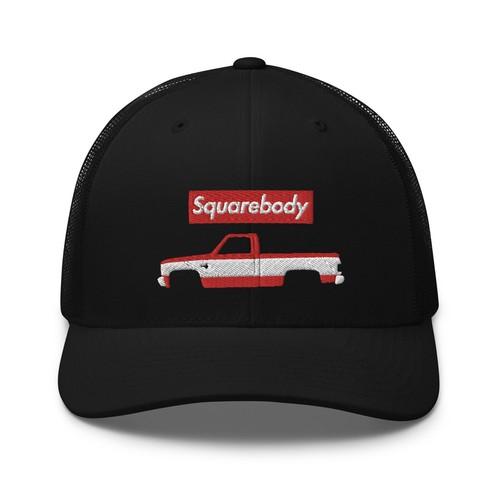 Chevy C Silverado Squarebody Square Body Red and White Pickup Snapback hat