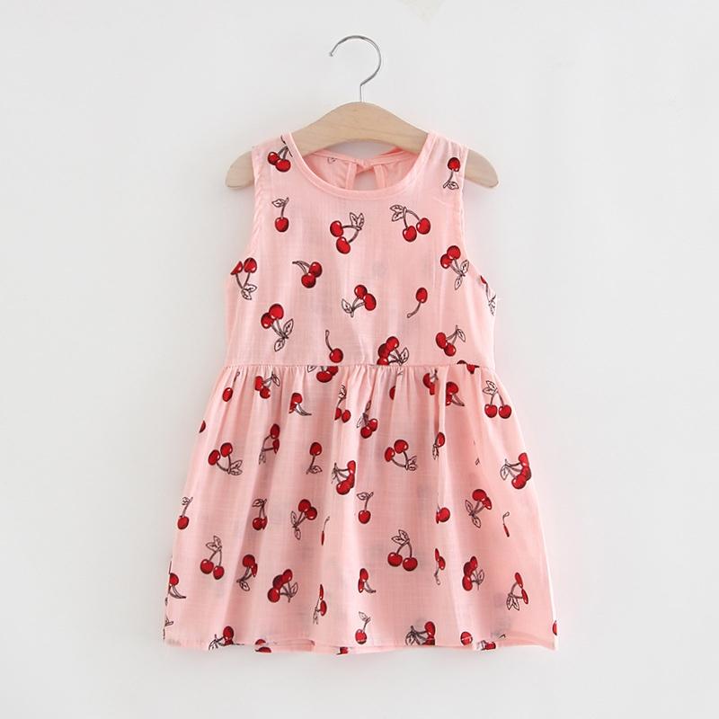 

Платье без рукавов для девочек, летнее тонкое платье-жилет с вишневым принтом, детское платье 120 розовый