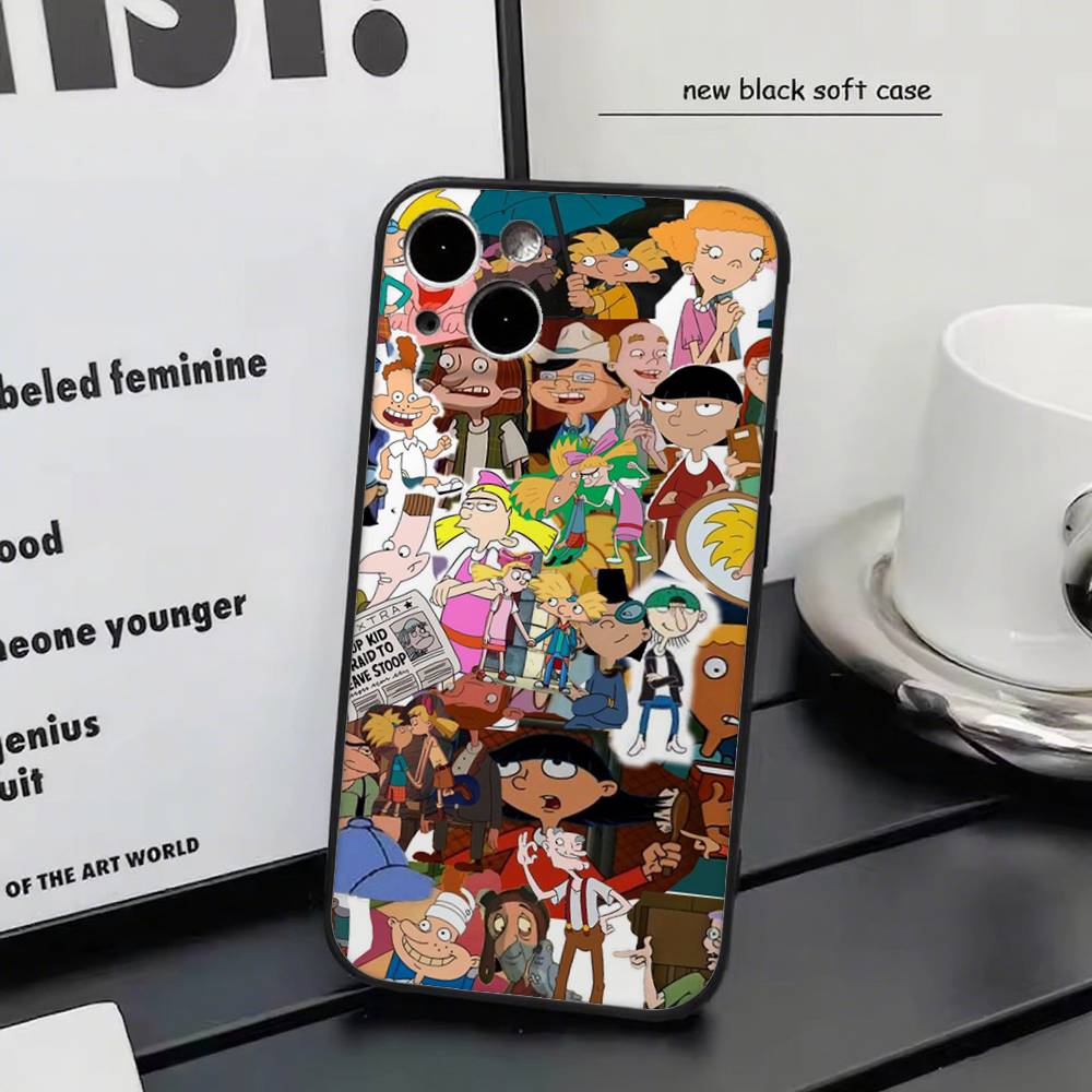 Hey Arnolds for iPhone 15 16 14 Plus 13 12 11 17 Pro Max 17 Air Black Soft Phone Cover