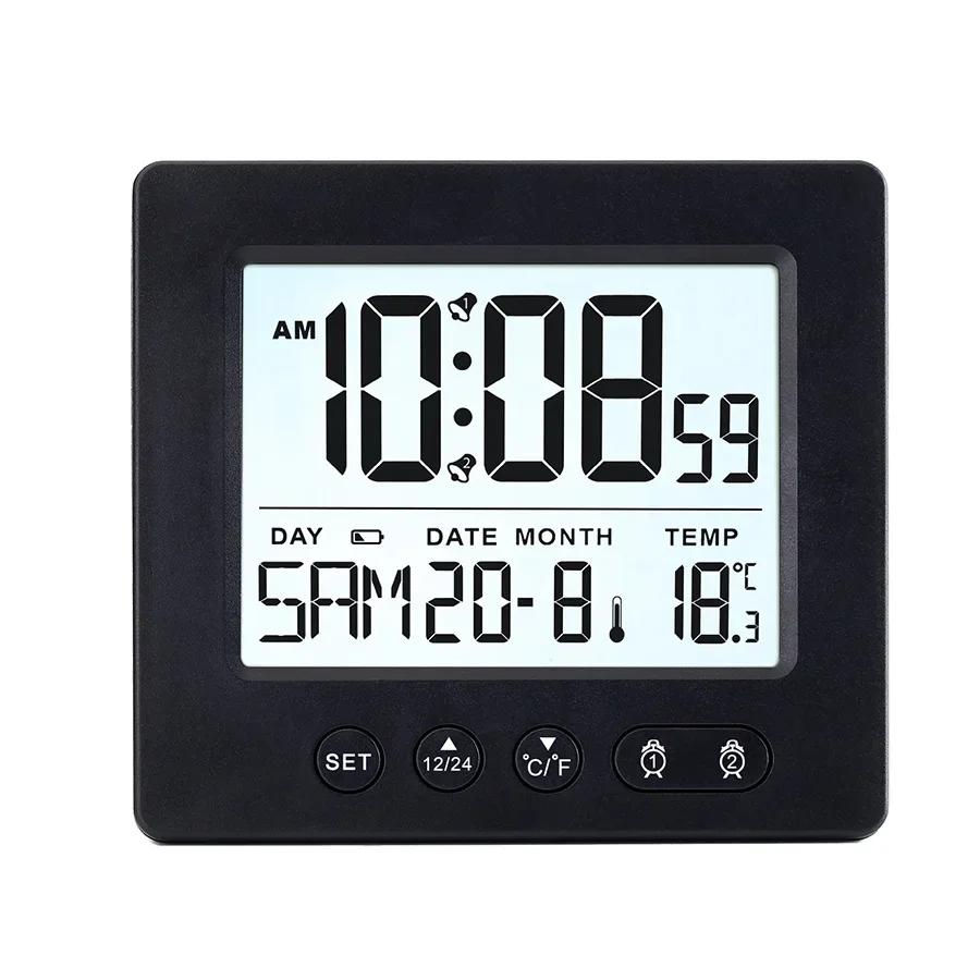 

1pc LCD Screen Touch Snooze Backlight Electronic Digital Dual Alarms Clock ,Indoor Outdoor Temperature Thermometer чорний
