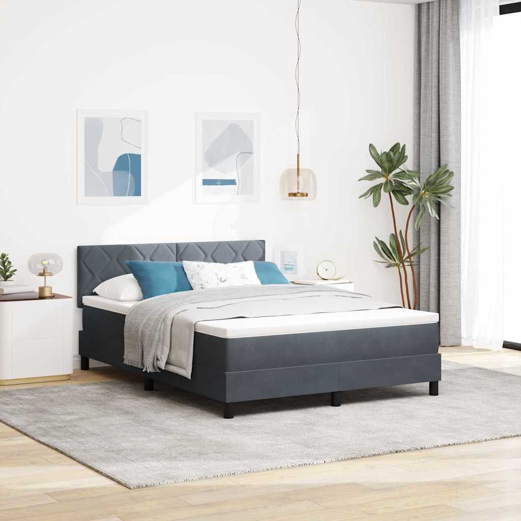 LED Box Spring Bed with Headboard Dark Grey 140 X 200 Cm Velvet