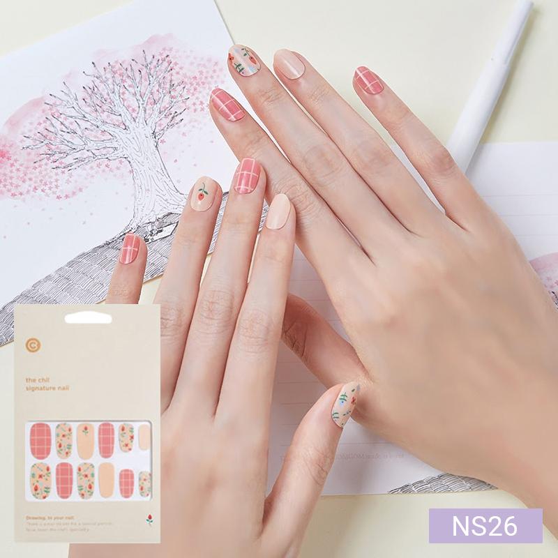 Floral Nail Stickers - 24pcs Self-Adhesive Strips, Quick 5-Min Manicure