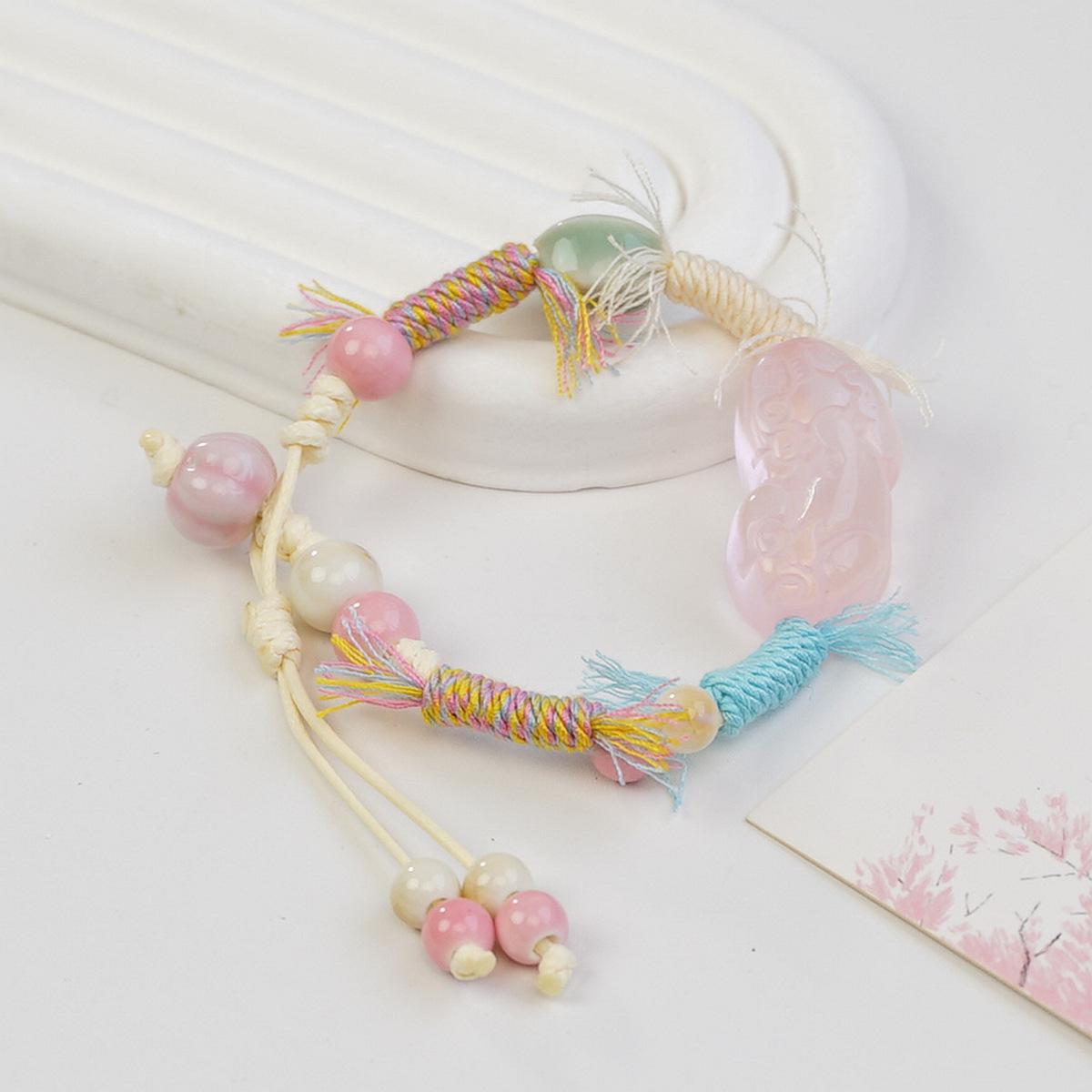 Ceramic Douyin live stream Xiaohongshu ethnic style literary and artistic weaving ceramic hand rope personalized literary and artistic
